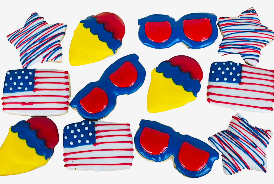 4th of July Themed Sugar Cookies (1 dozen)- Patrotic Decorated Sugar Cookies