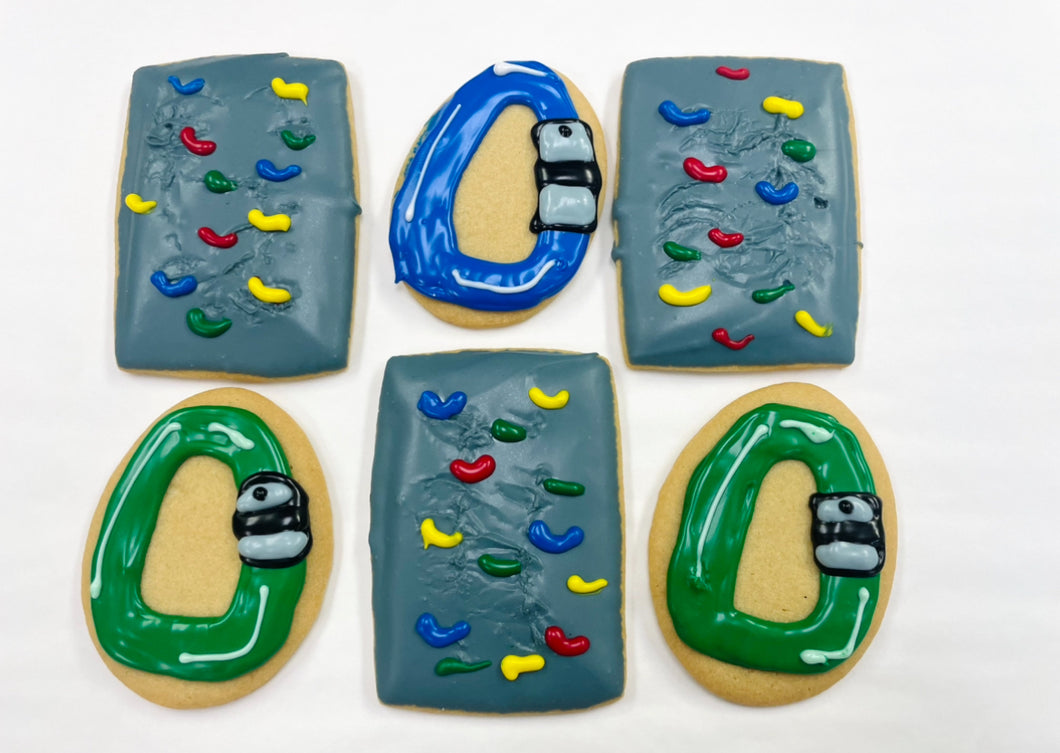 Rock climbing themed cookies