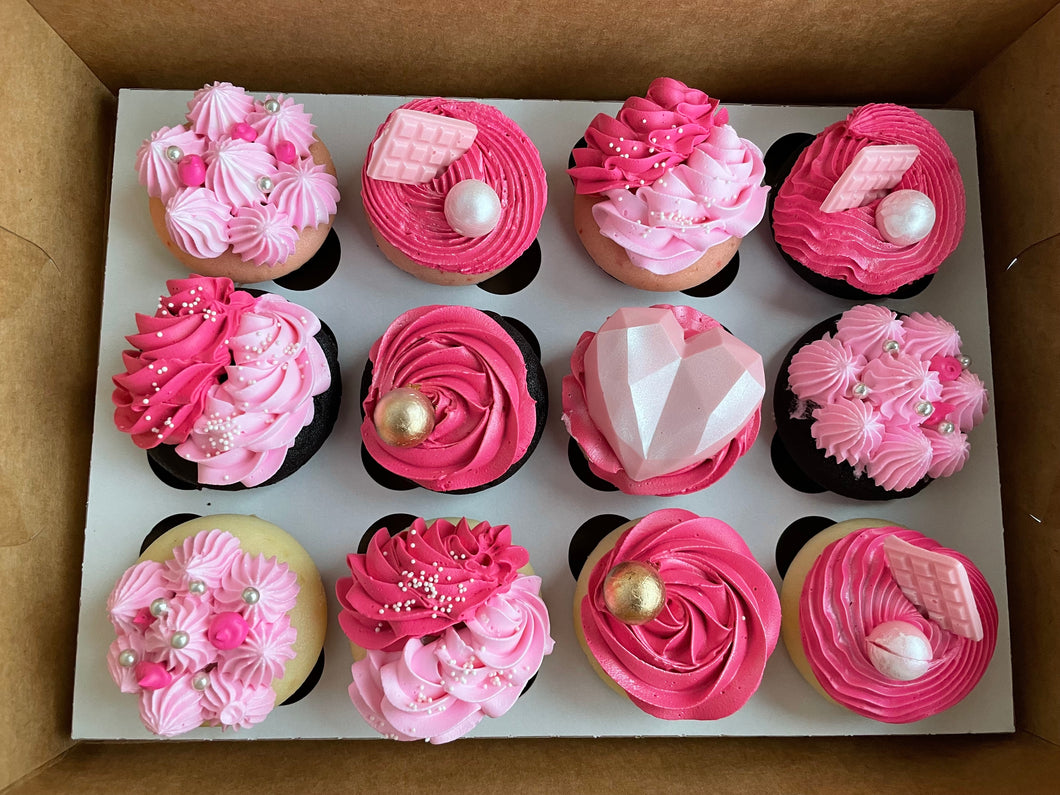 Pink Heart cupcake box-6pcs